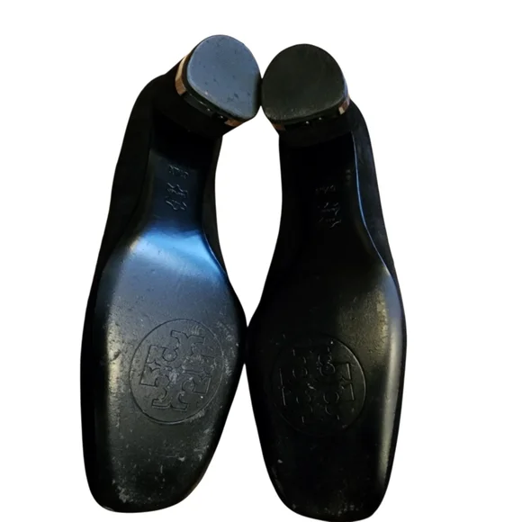 Tory Burch Women's Black Suede Heels Crocodile Embossed Trim Silver Sz 6.5 EUC - Picture 9 of 9